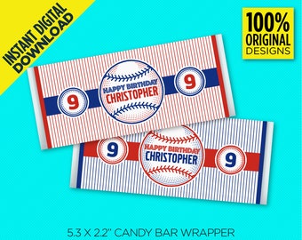 Baseball Birthday Candy Bar Wrappers | Personalized Design | Digital Download