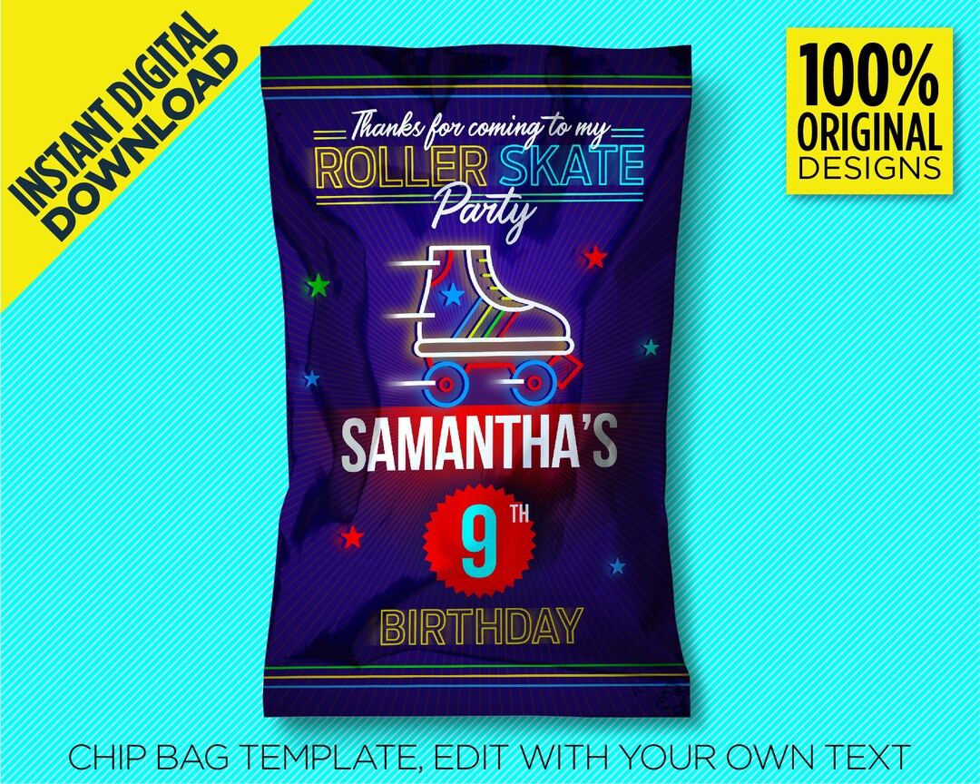 Roller Skate Party Printable Chip Bag, Ideal for 1oz Chip Bag, Party