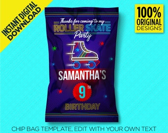 Sac à puces imprimable pour fête de patin à roulettes, idéal pour un sac de puces de 1 oz, cadeau cadeau modèle imprimable, sac cadeau pour patins à roulettes numérique, fête de patinage