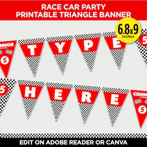 Race Car Party Printable Triangle Banner | F1 Racing Birthday Party Pennant Banner Template | EDIT At Home With Adobe Reader Or Canva