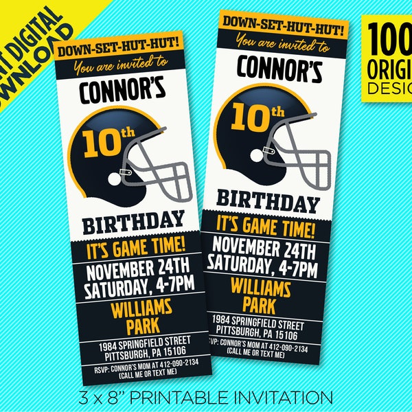 Pittsburgh Football Team Birthday Party Printable Ticket Invitation -  Pittsburgh Gold & Black Invite Template - EDIT YOURSELF At Home