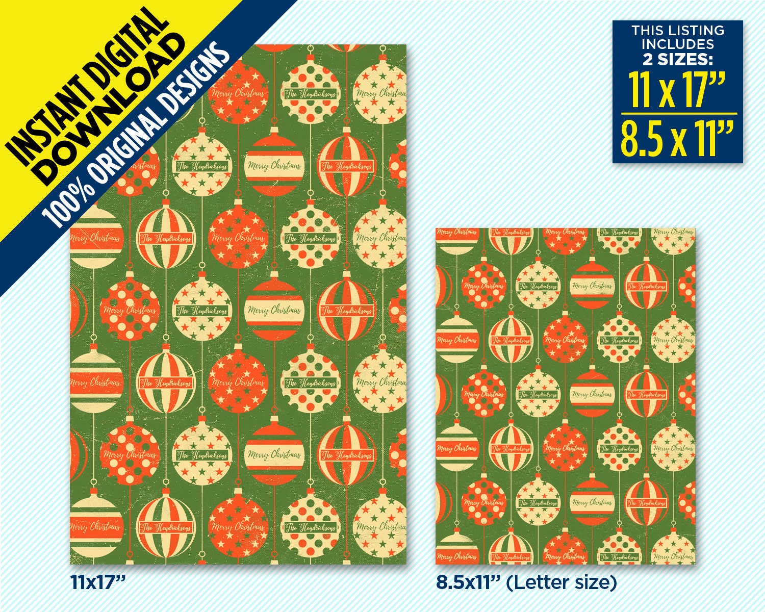 Editable Christmas Wrapping Paper Vintage Style 2 Colors Etsy