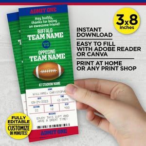 Buffalo Colors Football Team Überraschungs-Spielticket | Blau & Rot Geschenk offenbaren Vorlage | BEARBEITEN mit Adobe Reader oder Canva