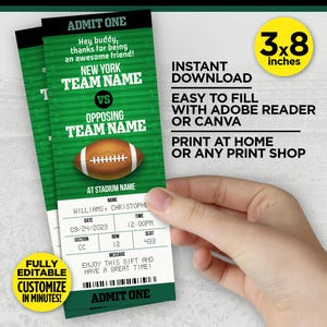 New York Colors Football Team Überraschungs-Spielticket | Grün & Schwarz Geschenk offenbaren Vorlage | BEARBEITEN mit Adobe Reader oder Canva