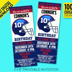New York Football Team Birthday Party Printable Invitation - NY Blue & Red Invite Template - EDIT YOURSELF At Home With Adobe Reader