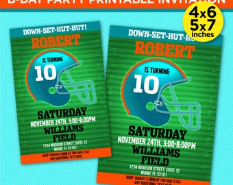 Miami Football Birthday Party Invitation | Aqua & Orange | Editable with Canva
