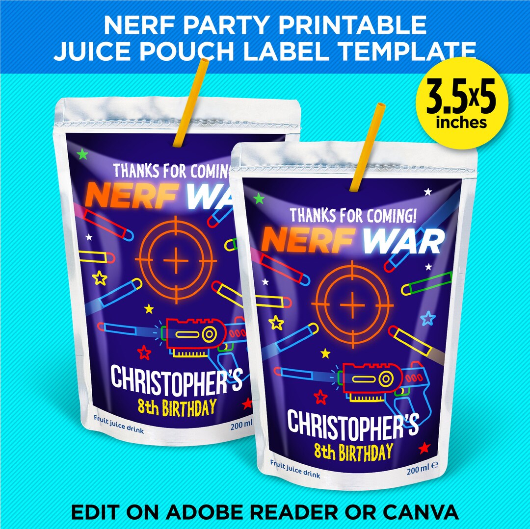 Nerf War Party Printable Juice Pouch Label - Capri Sun Label Template ...