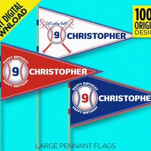 Baseball Large Pennant Flags Birthday Party, All-Star Baseball Party Decoration, Instant Digital Download, Edit Yourself With Adobe Reader