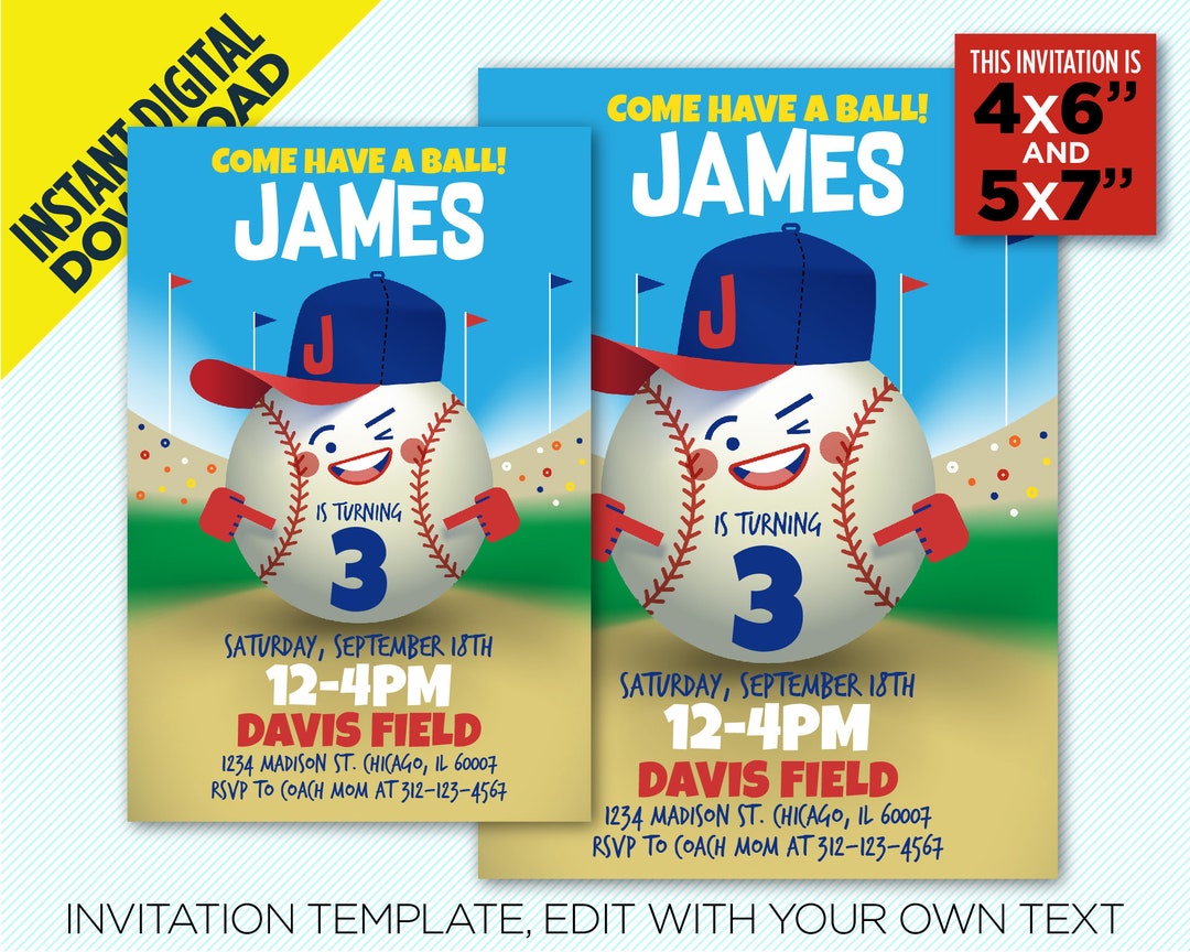 Chicago Cubs Birthday Party Printable Invitation, Chicago Cubs Baseball ...