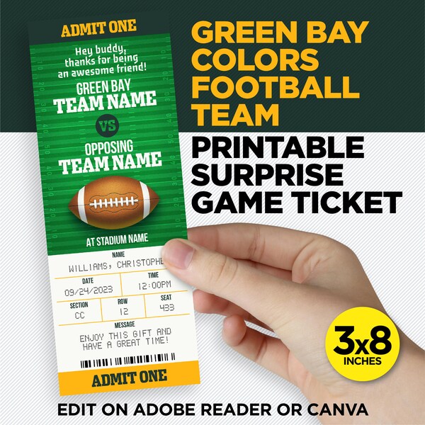 Green Bay Ticket Template Etsy