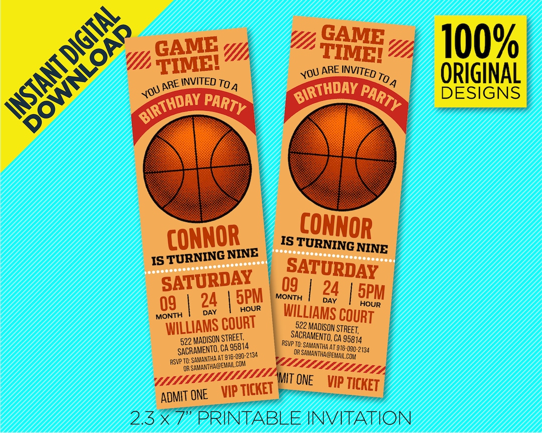 Basketball Ticket Printable Invitation, Basketball Themed Birthday