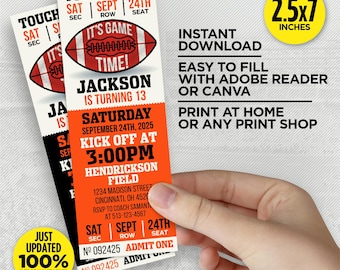 Cincinnati Football Birthday Ticket Invitation | Printable, Editable (PDF or Canva)