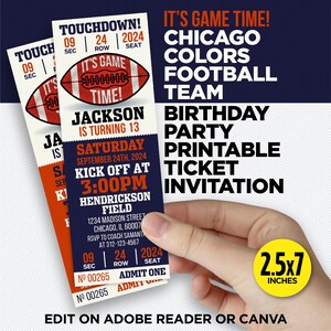 È ora di giocare! - Invito stampabile per la festa di compleanno della squadra di football dei Chicago Colors - MODIFICA a casa con Adobe Reader o Canva
