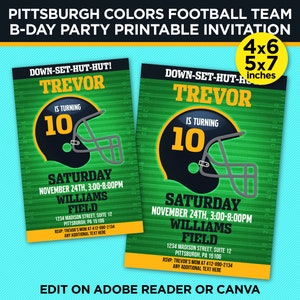 Pittsburgh Colors Football Team Birthday Party Printable Invitation - Gold & Black Invite Template - EDIT With Adobe Reader Or Canva