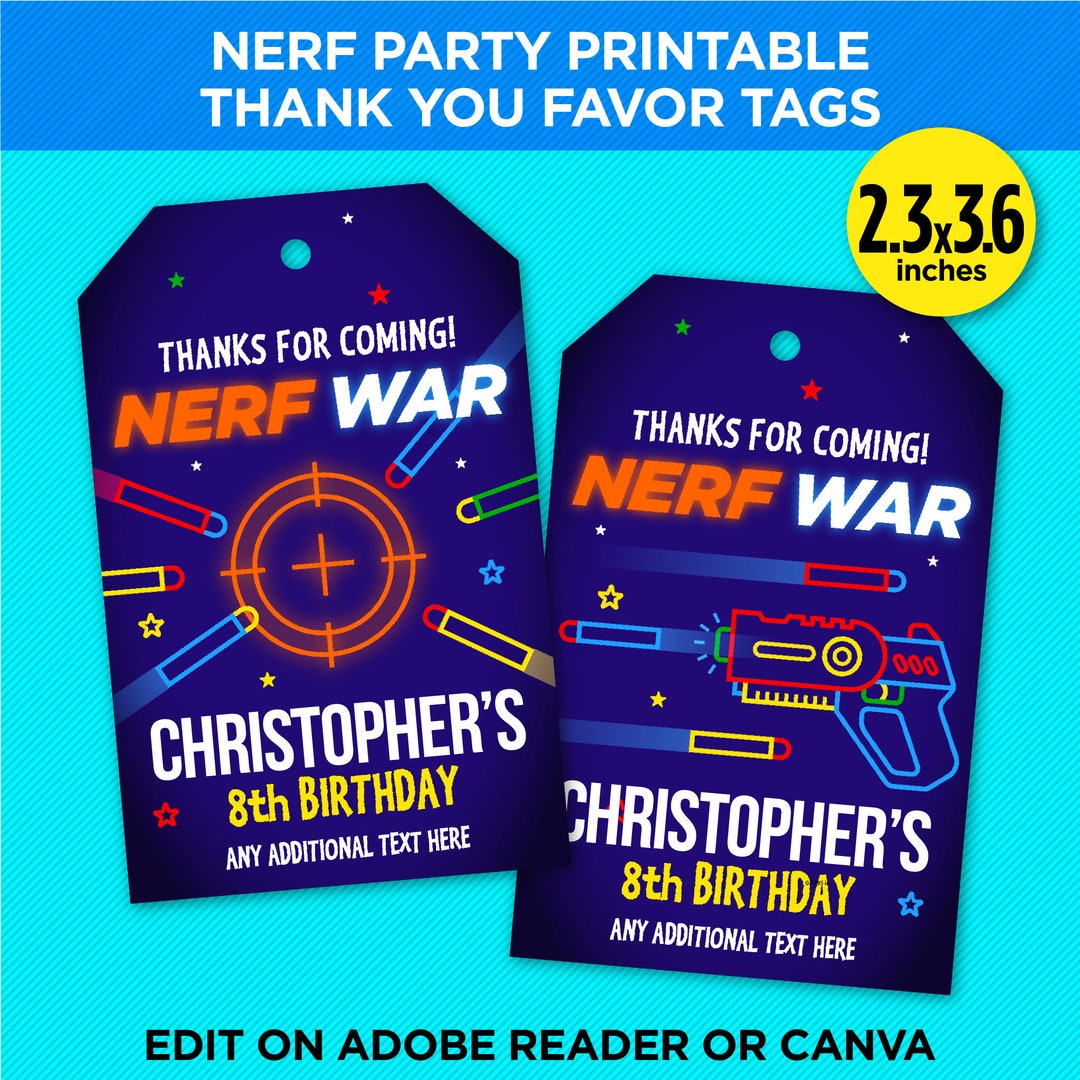 Nerf Party Printable Thank You Favor Tag - Dart Wars Birthday Party ...