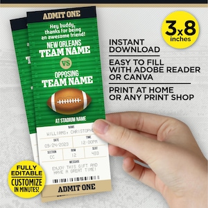 New Orleans Colors Football Team Überraschungs-Spielticket | Gold & Schwarz Geschenk offenbaren Vorlage | BEARBEITEN mit Adobe Reader oder Canva