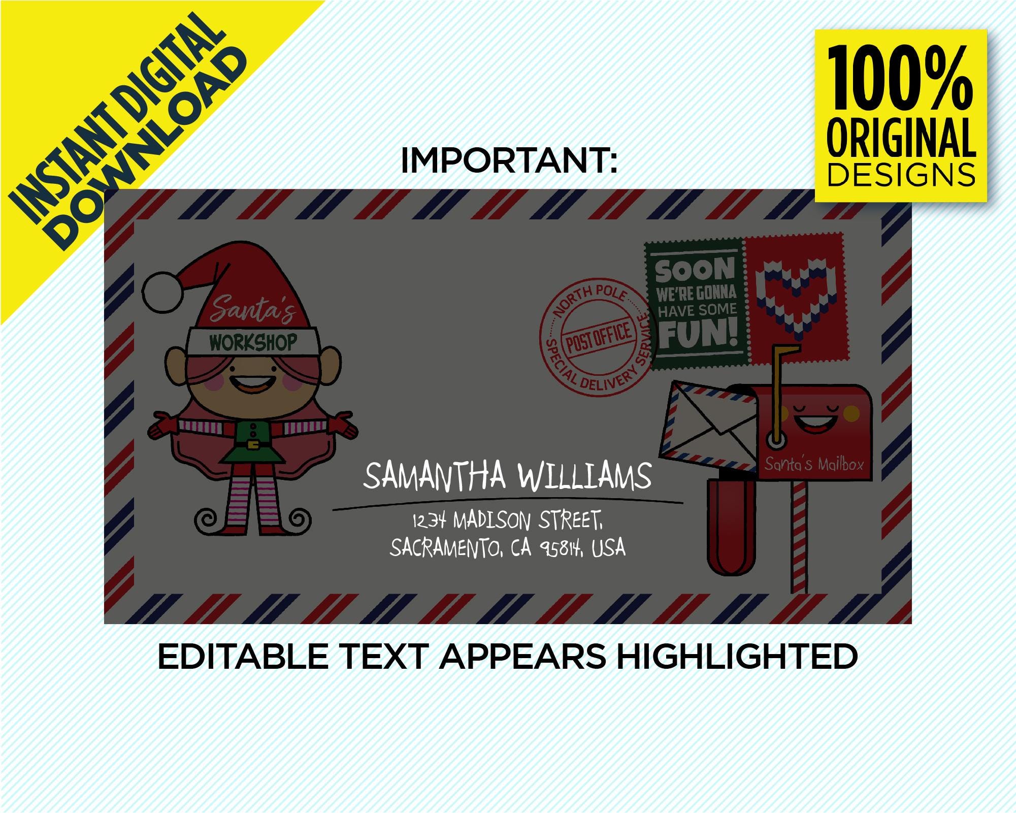 Santa's Elf Girl Envelope Template | Printable Christmas Wishlist ...