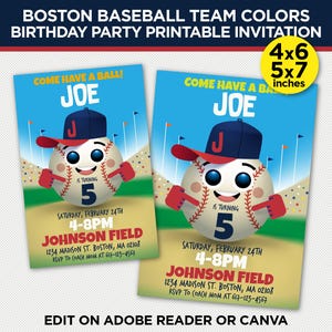 Boston Baseball Team Colors Birthday Party Printable Invitation - Red & Blue Rookie Of The Year Template - EDIT With Adobe Reader Or Canva