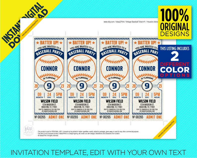 Houston Astros Birthday Party Printable Ticket Invitation - Etsy