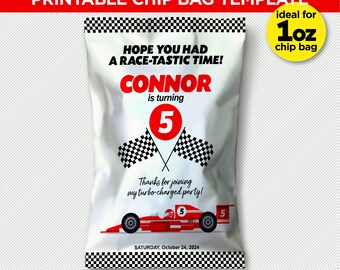 Race Car Party Chip Bag | Racing Birthday Favor | Printable PDF