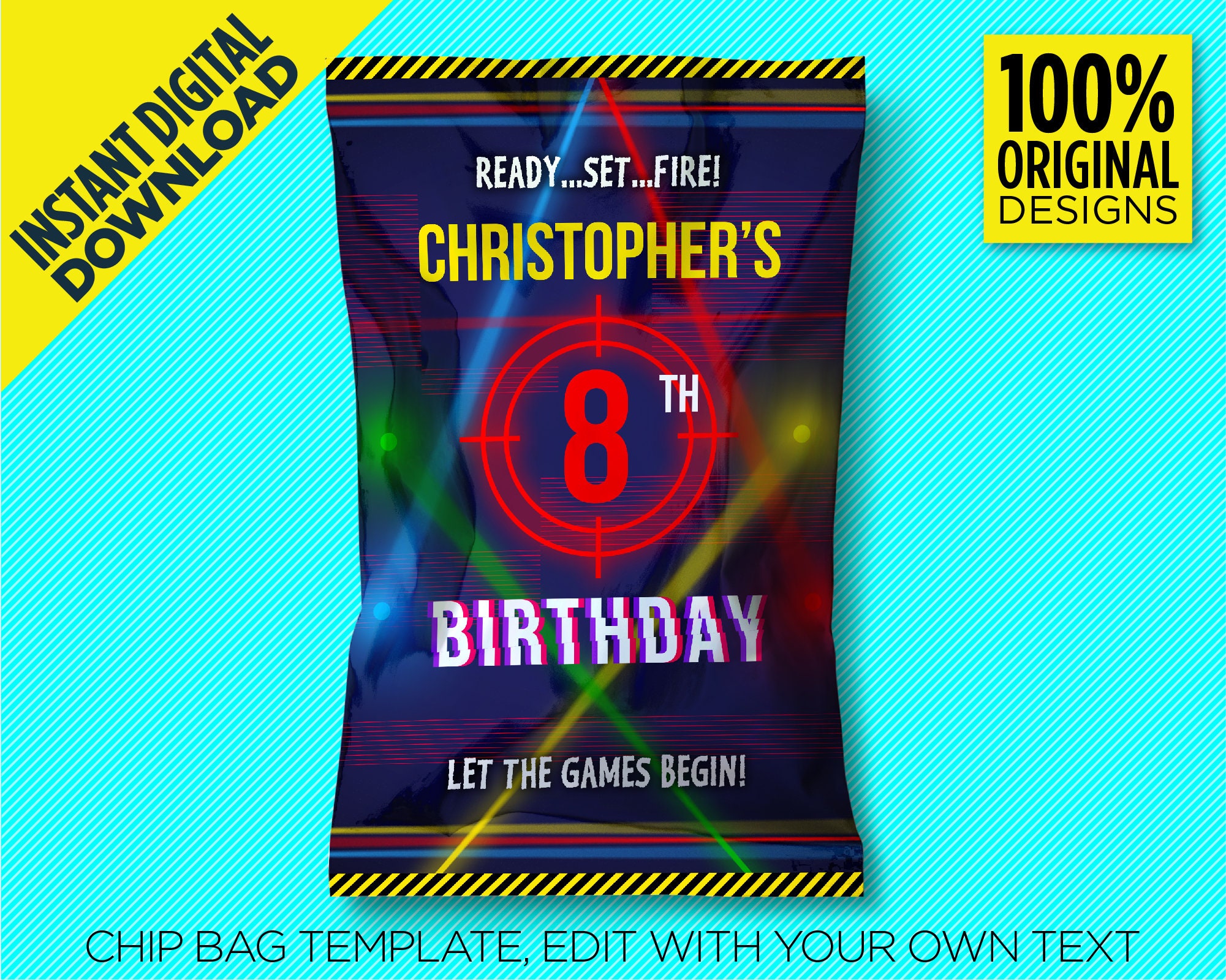 Laser Tag Chip Bag Printable, Ideal for 1oz Chip Bag or Party Favor Bag