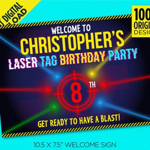 Laser Tag Welcome Sign, 10.5 x 7.5&quot; Welcome Sign Laser Tag Birthday Party, Instant Digital Download, Edit Yourself At Home With Adobe Reader