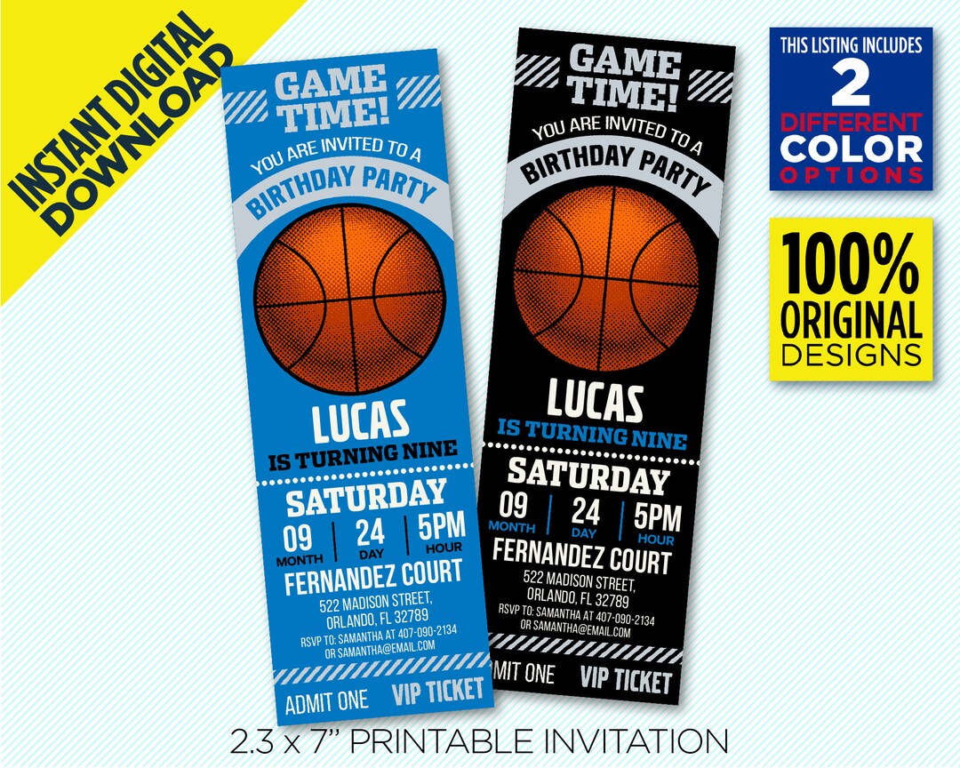 Orlando Magic Ticket Printable Invitation, Blue & Silver Orlando Magic