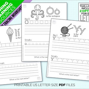 Printable Alphabet Tracing Worksheet, From A to Z, 2 Worksheets For Each Letter Instant Digital Download image 3