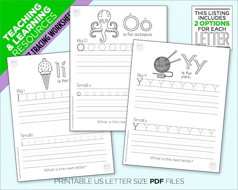 Printable Alphabet Tracing Worksheet, From A to Z, 2 Worksheets For Each Letter Instant Digital Download image 3