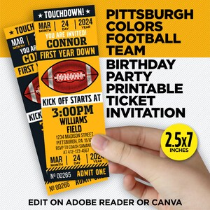 Pittsburgh Colors Football Team Printable Invitation - Gold & Black First Year Down Birthday Party - EDIT At Home With Adobe Reader Or Canva