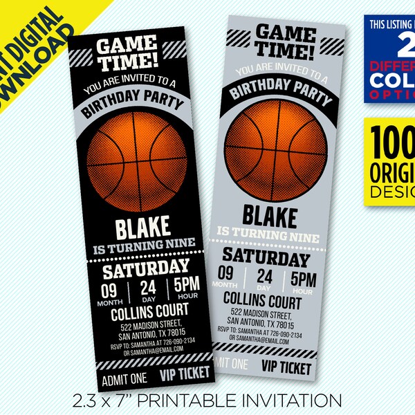 San Antonio Spurs Ticket Printable Invitation, Silver & Black Spurs Basketball Birthday Party, Instant Download, Edit Yourself At Home