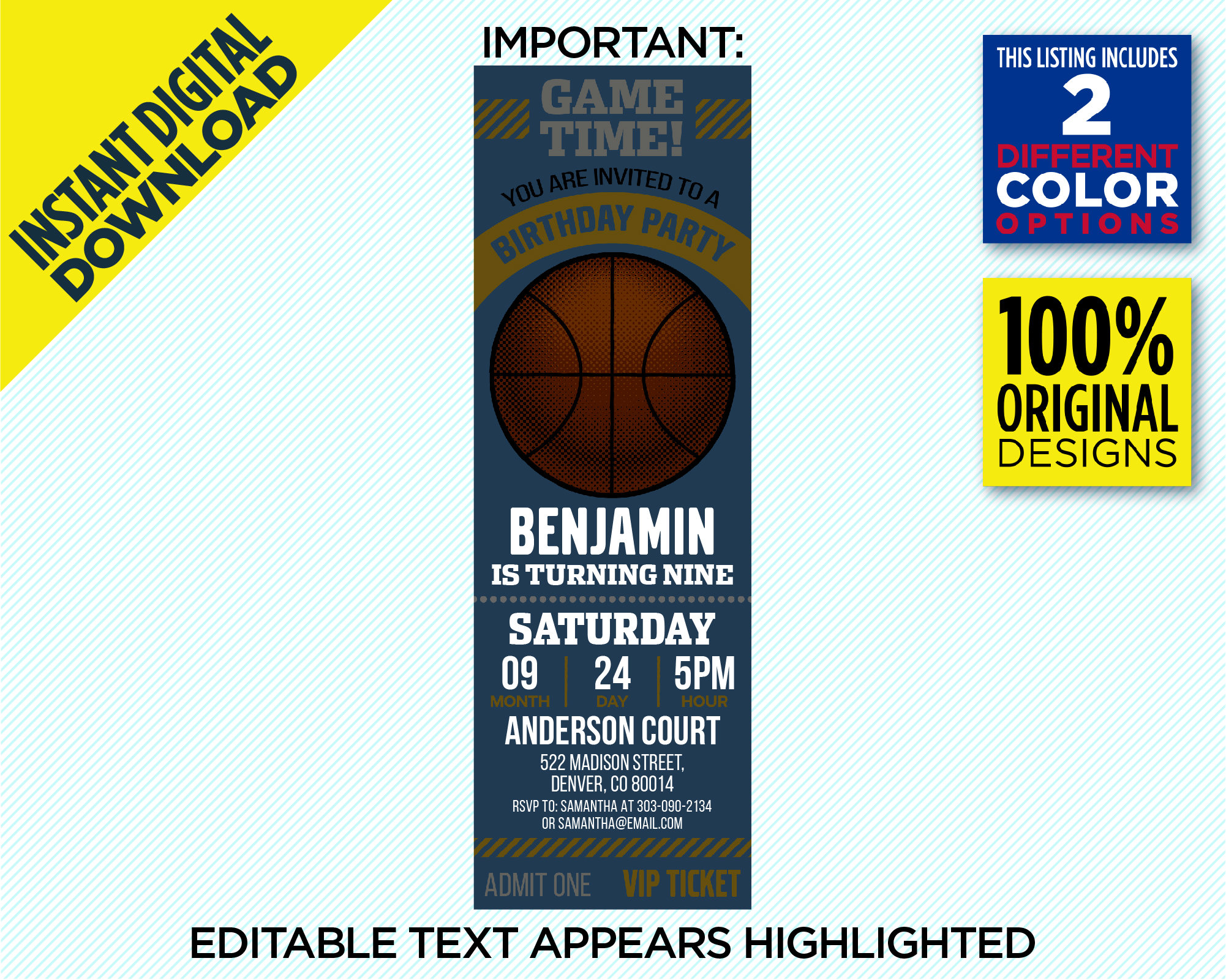 Denver Nuggets Ticket Printable Invitation Nuggets Basketball Etsy