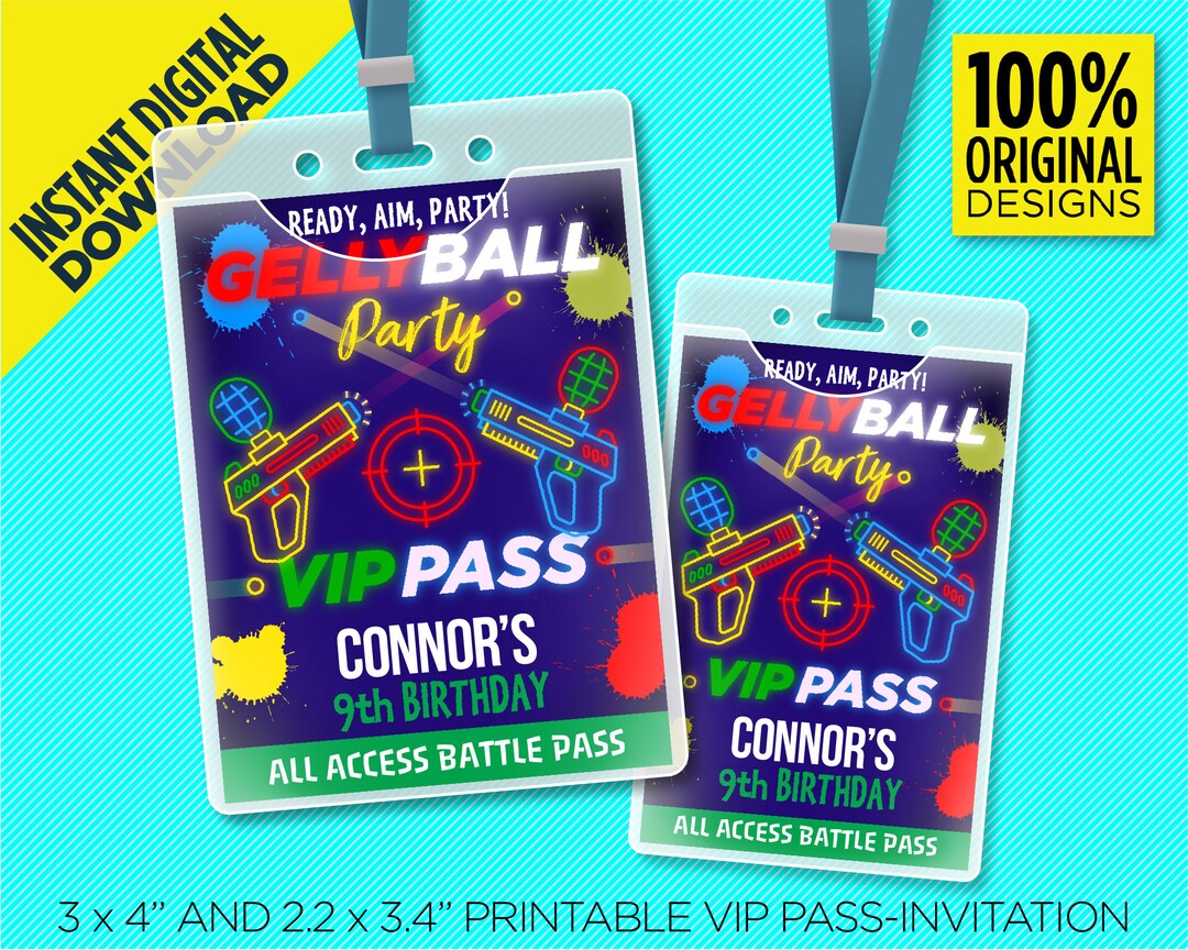 Gelly Ball Party Printable VIP Pass 3 X 4" / 2.2 X 3.4”, Printable ...