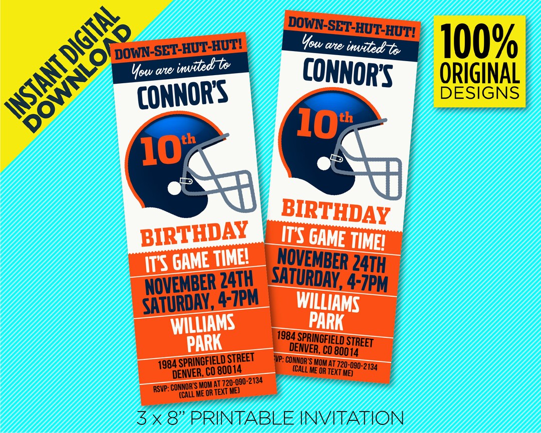 Denver Colors Birthday Party Printable Invitation Denver Football Team