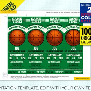 Boston Basketball Team Colors Printable Ticket Invitation Green & White Invite Template EDIT YOURSELF At Home With Adobe Reader Or Canva image 5