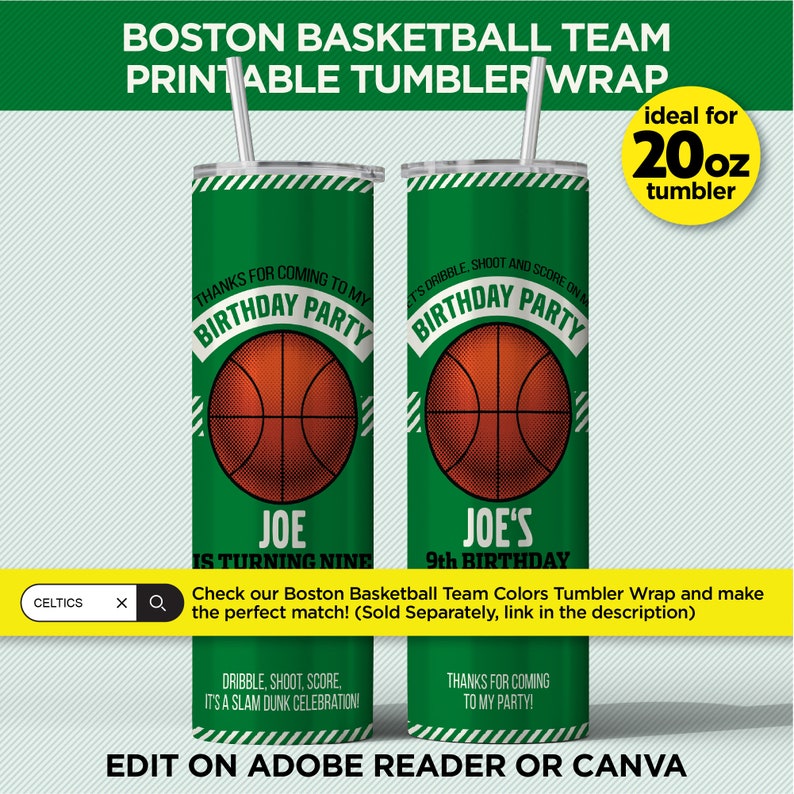 Boston Basketball Team Colors Printable Ticket Invitation Green & White Invite Template EDIT YOURSELF At Home With Adobe Reader Or Canva image 9
