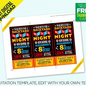 Backyard Movie Night Party Invitation, Movie Night Birthday Party ...