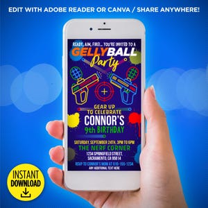 Gelly Ball Birthday Invitation | Editable Digital Paintball Party Invite Template for Boys and Girls | Easy to Share on Your Phone