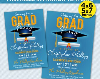 Graduation Party Printable Invitation - Grad Celebration Invitation Template - EDIT YOURSELF At Home With Adobe Reader Or Canva