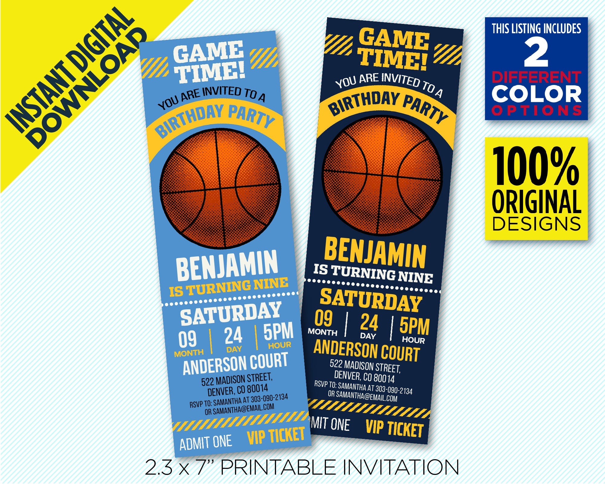 Denver Nuggets Ticket Printable Invitation, Nuggets Basketball Birthday Party, Instant Download