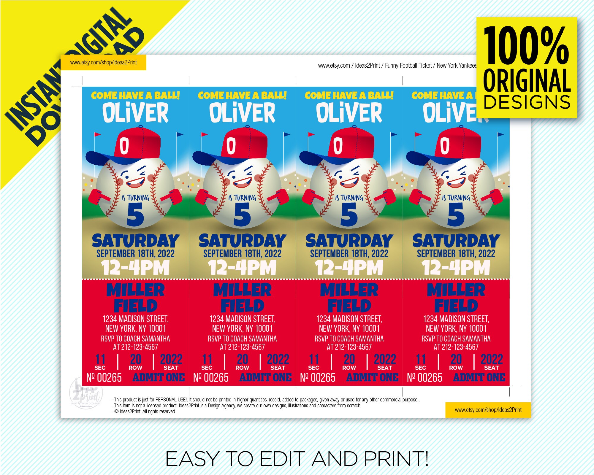 New York Yankees Ticket Birthday Party Printable Invitation - Etsy