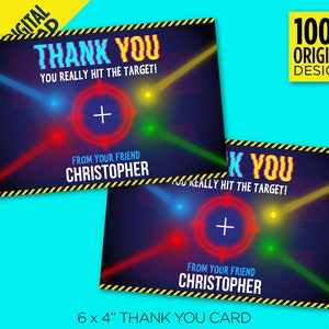 Laser Tag Thank you Card, 6 x 4&quot; Thank You Card, Laser Tag Birthday Party, Instant Digital Download, Edit Yourself At Home With Adobe Reader