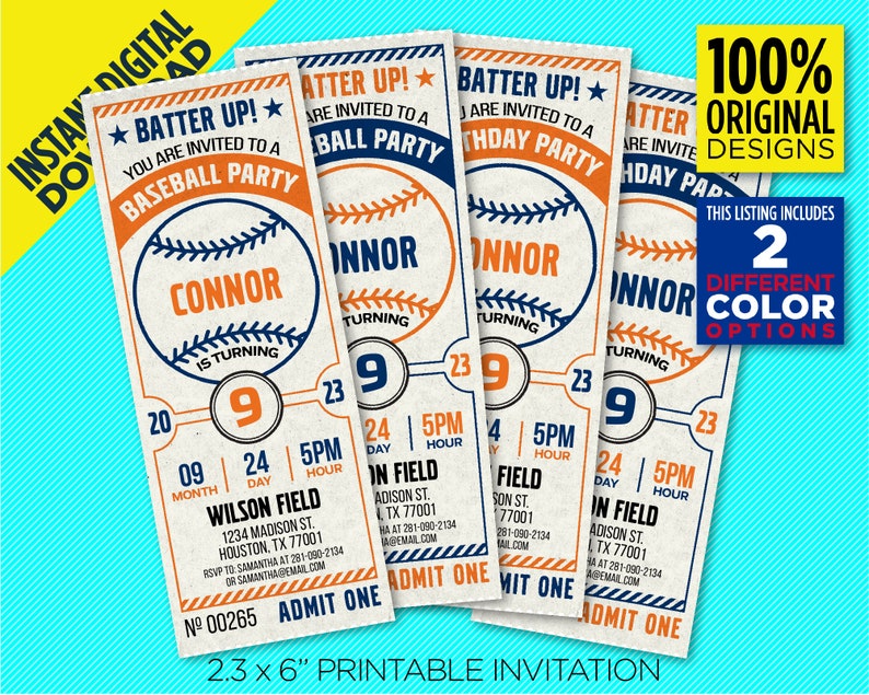 Houston Astros Birthday Party Printable Ticket Invitation - Etsy