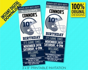 Dallas Football Team Geburtstagsparty druckbare Ticket-Einladung - Dallas Farben laden Vorlage ein - BEARBEITEN SIE SICH ZU Hause mit Adobe Reader
