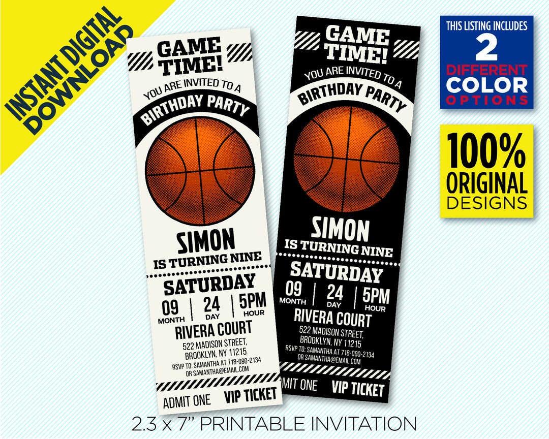 Brooklyn Nets Ticket Printable Invitation Nets Black & White Etsy