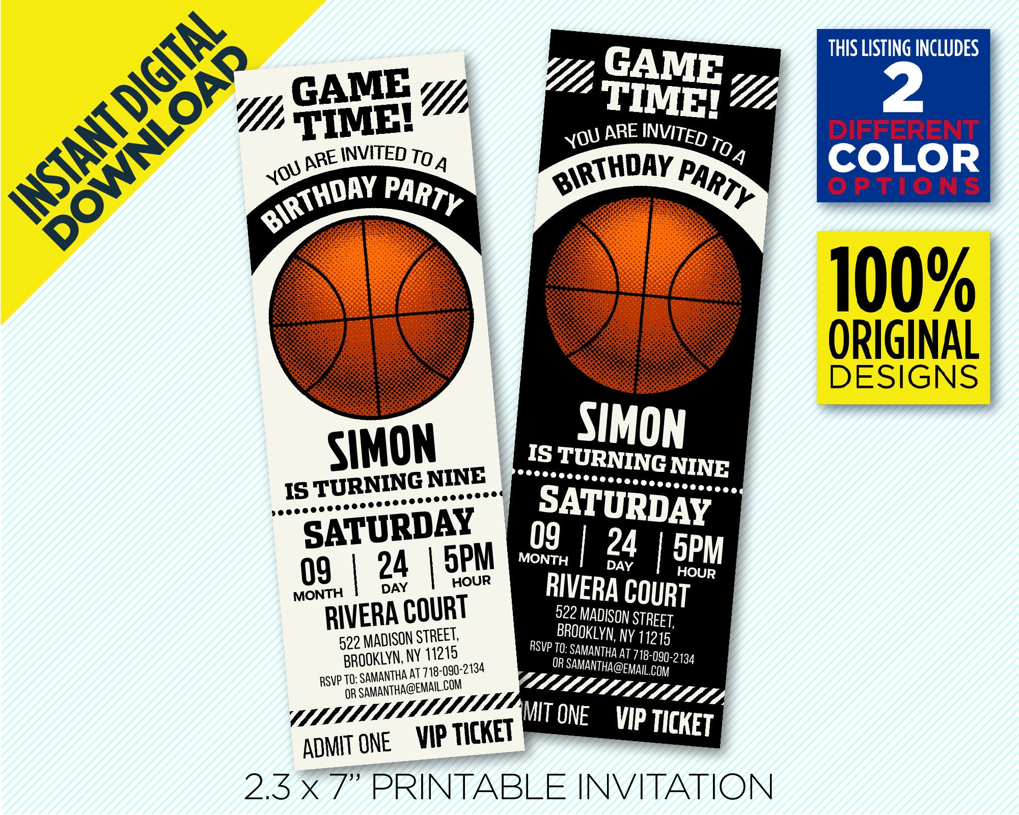 Brooklyn Nets Photo NBA Basketball Birthday Invitation Ticket Style