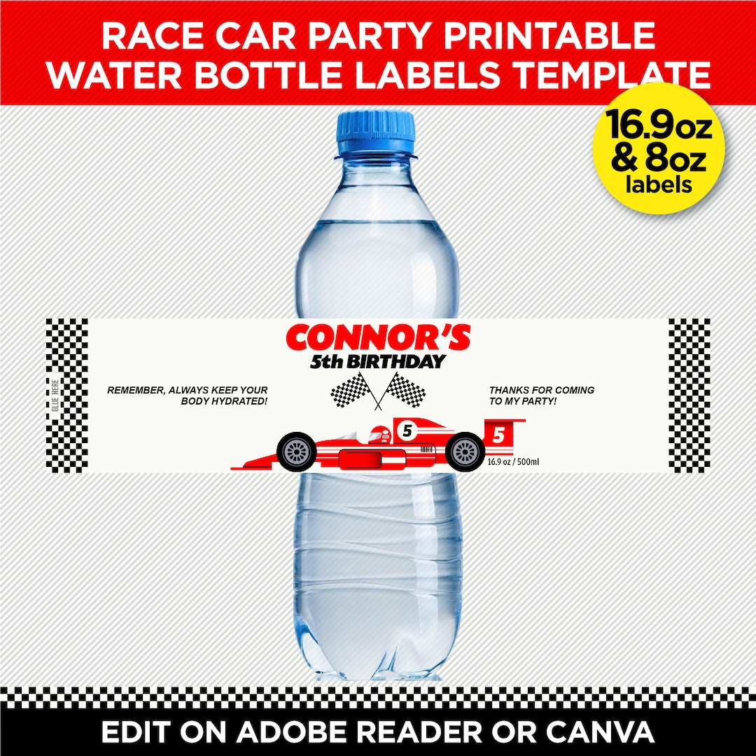 Race Car Birthday Party Printable Water Bottle Labels | Racing Party ...