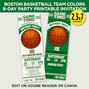 Boston Basketball Team Colors Printable Ticket Invitation Green & White Invite Template EDIT YOURSELF At Home With Adobe Reader Or Canva image 1