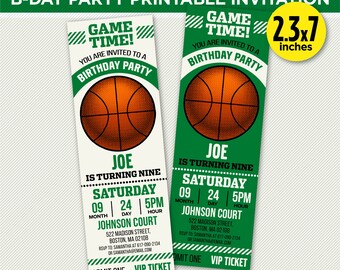 Boston Basketball Team Colors Printable Ticket Invitation - Green & White Invite Template - EDIT YOURSELF At Home With Adobe Reader Or Canva