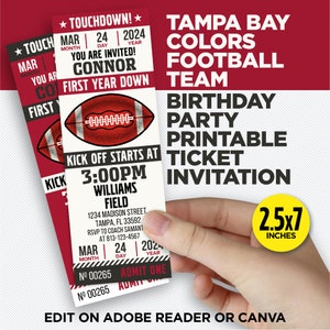 Tampa Bay Colors Football Team Ticket Einladung - Tampa Bay First Year Down Party einladen - BEARBEITEN mit Adobe Reader oder Canva